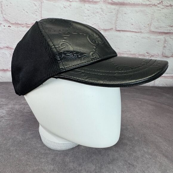 Gucci Leather Black Embossed Baseball Hat Medium - Picture 1 of 13